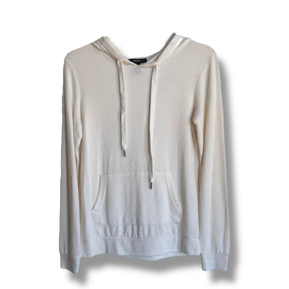 Forever 21 Womens Hoodie Cream Fuzzy Soft Kangaroo Pocket Drawstring Small - Picture 6 of 10